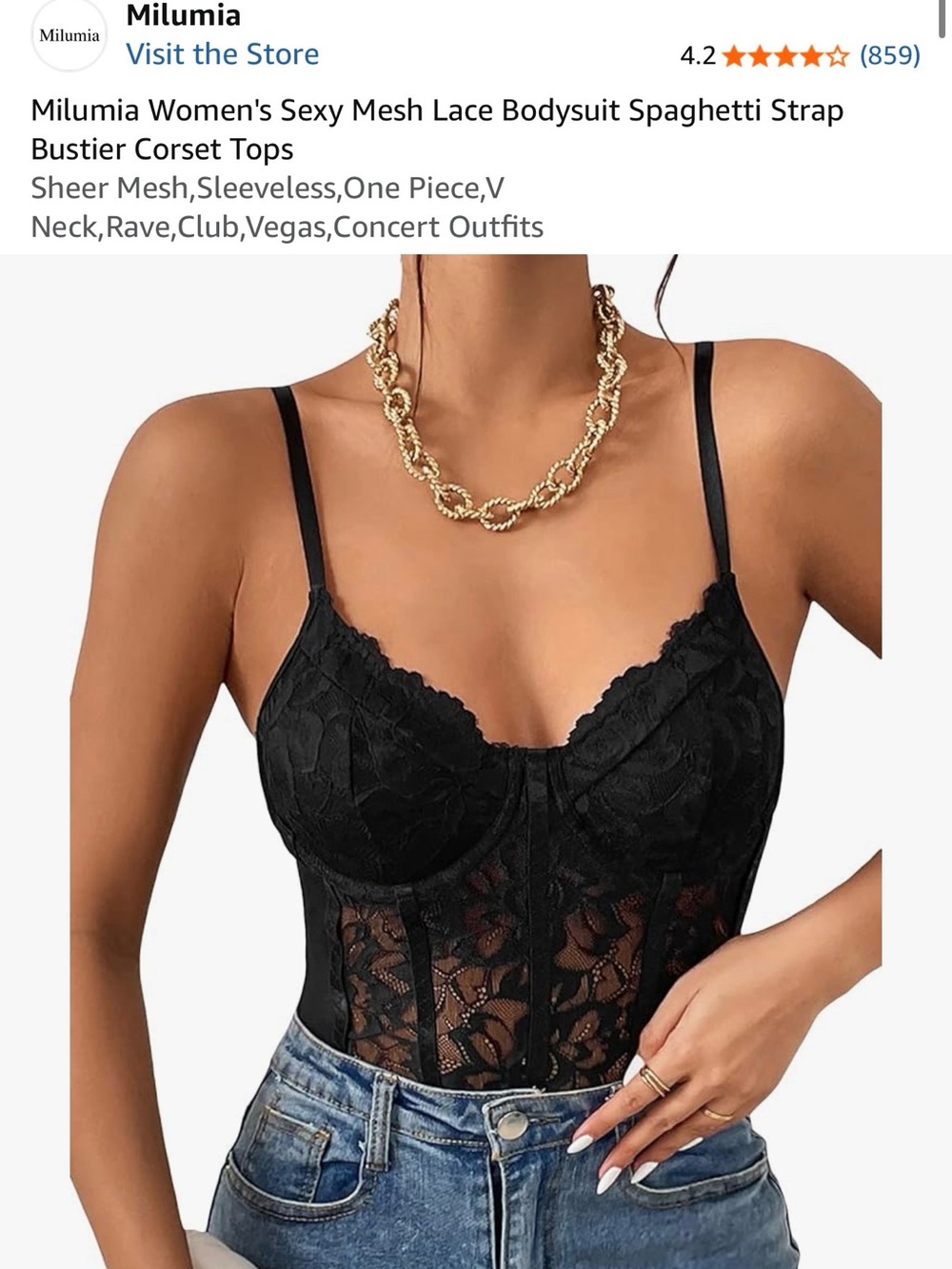 Milumia Black Lace Spaghetti Strap Bodysuit